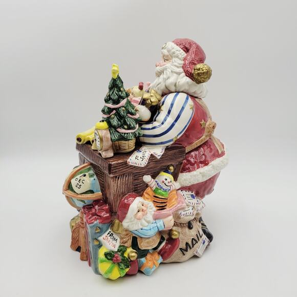 FITZ & FLOYD Santas Workshop Cookie Jar of Santa Admiring the Toys Rare Vtg - Picture 5 of 14